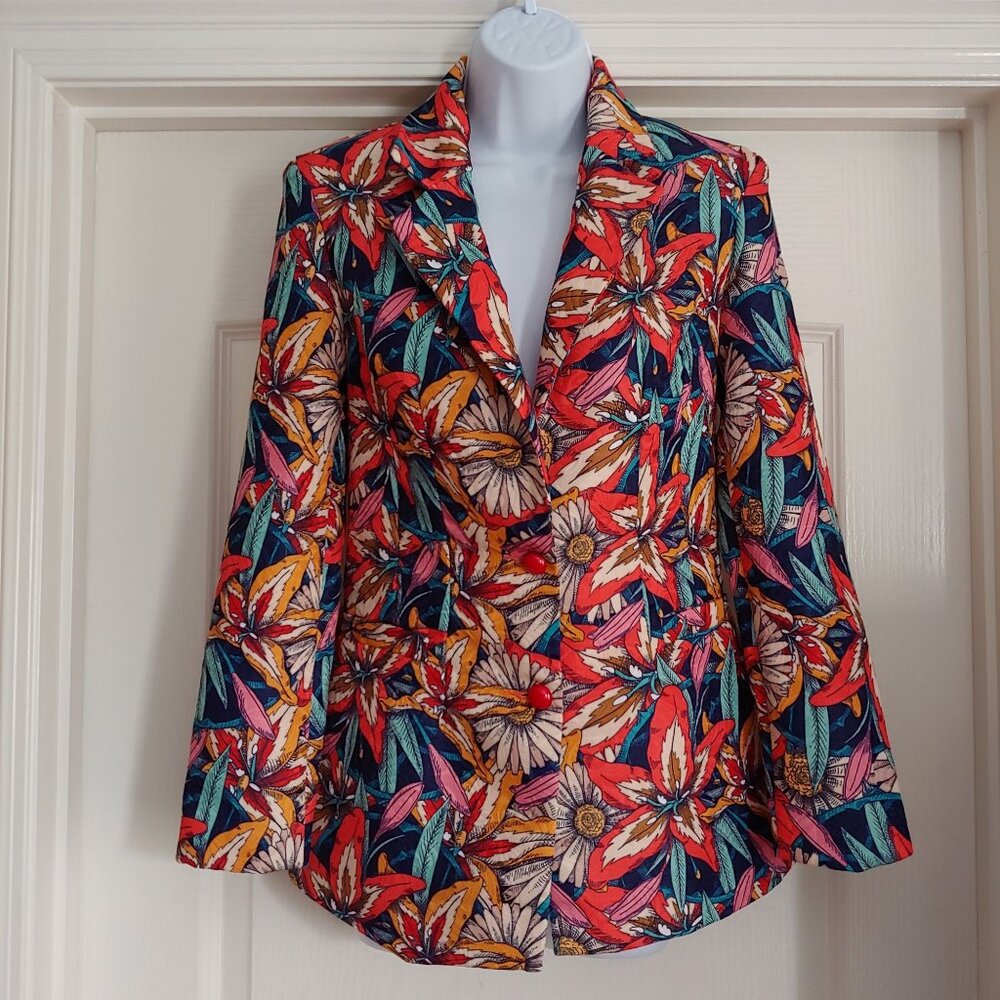 Frida Kahlo x Shein Vibrant Floral Heritage Delapaz Boho Tropical Funky Blazer